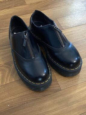 Rare Dr. Martens Aurian II Quad Smooth Black Leather Zip Platform Shoes 9M/10L
